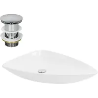 LuxeBath Lavabo da appoggio Square, 69x46x13 cm, bianco, in Vetroceramica, incl. set di scarico senza troppopieno