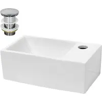 LuxeBath Lavabo da appoggio Square, 35x20,5x12,5 cm, bianco, in Vetroceramica, incl. set di scarico senza troppopieno