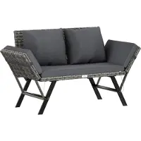 B2X Panca da giardino in polyrattan, grigio, 176x56x81 cm, sdraio 2 in 1