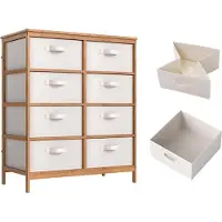 KOMFOTTEU Cassettiera con 8 cassetti in tessuto, cassettiera con protezione antiribaltamento, mobile contenitore stretto con superficie in bambù, per camera da letto, soggiorno, ufficio