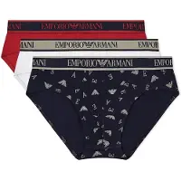 Emporio Armani per uomo. EM000369_AF20669 Set di 3 slip con logo blu navy (S), Bianco, Rosso, Homewear, Cotone
