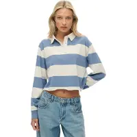 Superdry per donna. W6012175A Polo da rugby a righe blu (XL), Casual, Cotone, Manica lunga