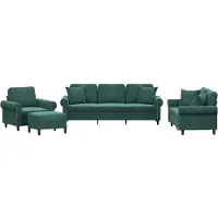 vidaXL Set di divani 4 pezzi con cuscini in velluto verde scuro