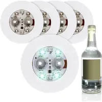 Spetebo Set di 5 luci per bottiglie autoadesive - Bianco freddo - Adesivi per bottiglie rotonde da 6 cm - Adesivi per bottiglie a LED per illuminazione decorativa