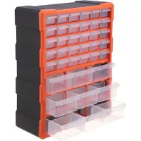 Relaxdays Cassettiera per piccoli oggetti, 39 cassetti, plastica, A x L x P: 47 x 38 x 16 cm, da appendere o da appoggiare, contenitore per organizzare, nero/arancione