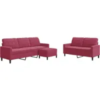 Syfax Set di Divani 3 pz con Cuscini Rosso Vino in Velluto