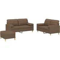 Syfax Set di Divani 3 pz con Cuscini Marrone in Tessuto