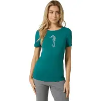 Super.natural Women's Sea Horse Tee Maglia merino Donna (XS, pacific /bianco)