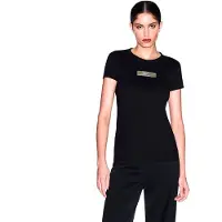 Armani Exchange per donna. XW002327AF10358UC001 T-shirt nera lavorata a maglia (S), Nero, Casual, Cotone, Manica corta