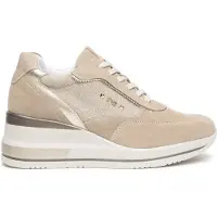 Nero Giardini sneakers da donna in suede con zip esterna e dettagli dorati beige
