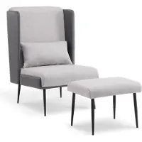 MCombo M poltrona ad ala con sgabello, poltrona imbottita reclinabile per soggiorno, poltrona da lettura, poltrona TV con schienale ad ala, poltrona lounge 4707(grigio)