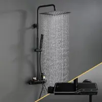 Dylin GmbH JOHO Nero con Termostatico in Acciaio INOX 304 Colonna Doccia Rubinetto con Soffione con Miscelatore, Set Doccia a Pioggia con Doccetta 30×30cm