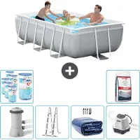 Intex Piscina rettangolare con struttura a prisma - 300 x 175 x 80 cm - grigio - inclusa pompa - scaletta tenda da sole - sistema di acqua salata - filtro -per piscina