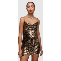 AllSaints Haddi Tiger Seq Dres Gold/black Taglia: 6 | Abiti Mini Outlet | Donna | Giallo
