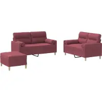 Syfax Set di Divani 3 pz con Cuscini Rosso Vino in Tessuto