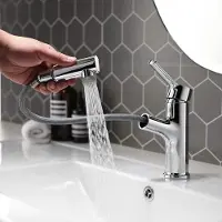 Merkloos Rubinetteria da bagno con doccetta estraibile, 2 tipi di getto, miscelatore estraibile per lavabo in ottone, miscelatore monocomando con bocca orientabile, cromato