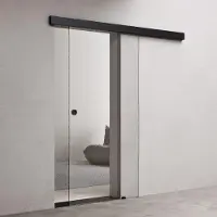 Doporro Porta Scorrevole in Vetro Temperato 8 mm Trasparente, con Binario e Maniglia Rotonda in Alluminio Finitura Nera, Soft-Close, 102,5x205 cm Amalfi19