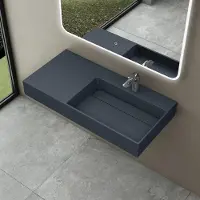 Doporro Lavabo Bagno Sospeso Lavabo da Appoggio Rettangolare in Marmo Resina Antracite Opaco, Vasca a Destra 90x48x13 cm con 1 Foro Rubinetto e Piletta Scarico, Colossum12