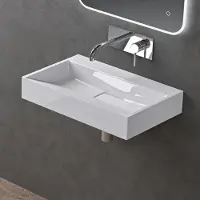 Doporro Lavabo da Appoggio Bagno Sospeso Lavandino Rettangolare in Marmoresina con Piletta di Scarico Inclusa Colossum19, 60x38x11 cm Bianco Lucido Senza Foro per Rubinetto