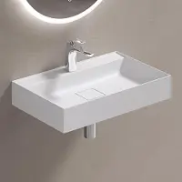 Doporro Lavabo Bagno Sospeso 60 cm Rettangolare in Resina Bianco Opaco con Vasca Integrata a Sinistra e Piletta Inclusa Colossum630