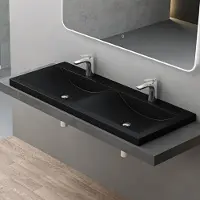 Doporro Lavabo da Incasso 120 cm Doppia Vasca in Marmoresina Nero, Lavabo Bagno Integrale Soprapiano con 2 Fori Rubinetto e Troppopieno Colossum03