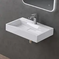 Doporro Lavabo da Appoggio Bagno Sospeso Lavandino Rettangolare in Marmoresina con Piletta di Scarico Inclusa Colossum19, 50x38x11 cm Bianco Lucido Monoforo