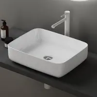 Doporro Lavabo da Appoggio in Vetroceramica Lavabo Bagno Rettangolare Lavandino con Bordo Sottile 50x40x13,5 cm Bianco Lucido Lavamani Lavello senza Foro Rubinetto per Guardaroba Bagno Brš¹ssel106