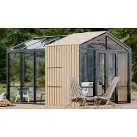 Casa Padrino casa da giardino nero / beige 400 x 300 x h. 276,2 cm - Casa da giardino in legno massiccio con finestre e porte in vetro - Serra - Case da giardino - Serre