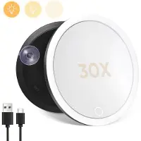 StarTech.com Specchio ingranditore - Specchio da toeletta - 15 cm - Ingrandimento 30x - Con illuminazione - Supporto orientabile a 360° - Ventosa - Adatto al viaggio - Argento