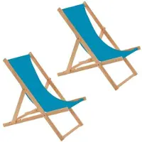 Sonstiges Set di 2 sedie a sdraio pieghevoli in legno color turchese - sedia pieghevole, sedia a sdraio, sedia da sole, sedia da spiaggia, sedia pieghevole in legno