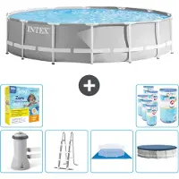 Intex Piscina Round Prism Frame - 427 x 107 cm - Grigio - inclusa pompa - scaletta - telo di fondo - pacchetto di manutenzione della copertura - filtro