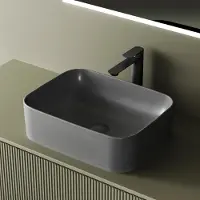 Emke Lavabo da appoggio rettangolare 505 x 380 x 150 mm Grigio scuro opaco Lavabo in ceramica Senza foro per rubinetteria – Ideale per rubinetteria a parete e rubinetteria ad alzata