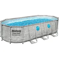 Bestway Power Steel Swim Vista Series Set completo di piscina a telaio con pompa filtro 549 x 274 x 122 cm, aspetto muro di pietra (grigio crema), ovale