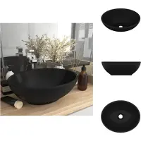 vidaXL Lussuoso lavabo ovale nero opaco 40x33 cm in Vetroceramica - Lavabo da bagno