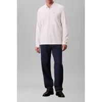 Calvin Klein Ls Casual Pique Polo White Greige Taglia: S | Maglie a manica lunga Outlet | Uomo | Bianco