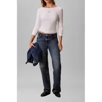 Calvin Klein Ls Scoop Monologo Blouse White Greige Taglia: M | Maglie a manica lunga Outlet | Donna | Bianco