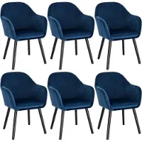 Woltu 6X sedie da sala da pranzo sedia da cucina sedia da soggiorno sedia di design sedia imbottita con bracciolo velluto legno massiccio gambe nere blu