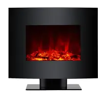 Purline Caminetto elettrico, 2000W, vetro temperato nero, con supporto e telecomando