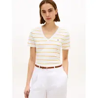 Tommy Hilfiger Slim Cody V-neck Ss Fine Ecru/orange Flash Taglia: XS | Maglie Sportivi Outlet | Donna | Marrone