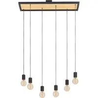 Eglo Lampadario A Sospensione Vintage Consett Acciaio Nero Legno 6 Luci E27