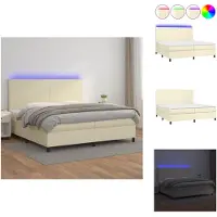 vidaXL Letto a molle insacchettate con materasso e LED crema 200x200 cm in Pelle finta - Letti & strutture letto