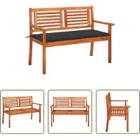 The Living Store Panca da giardino a 2 posti con cuscino 120 cm in legno massiccio eucalipto