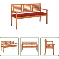 The Living Store Panca da giardino a 3 posti con cuscino 150 cm in legno massiccio eucalipto