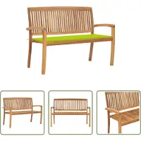 The Living Store Panca da giardino impilabile con cuscino 128,5 cm in teak massiccio