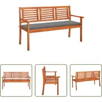 The Living Store Panca da giardino a 3 posti con cuscino 150 cm in legno massiccio eucalipto