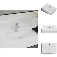 vidaXL Lavabo in Vetroceramica con foro per rubinetto/trabocco Bianco Rettangolare - Lavabo per bagno