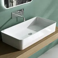 Mai&Mai Mai & Mai lavabo da appoggio WDH: 80x40x15cm Lavabo in fusione minerale bianca lucida senza foro per rubinetto Col102