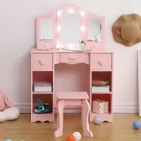 StarTech.com Toeletta da principessa per bambini - Tavolino da toeletta - Specchio - Illuminazione - Sgabello - Cassetto - 2 in 1 - Struttura in metallo - Bianco