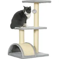 Youjia Torre tiragraffi da 72 cm con palline di peluche, tronchi in sisal, piattaforma e tavola tiragraffi - Grigio chiaro