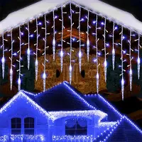 Lapamax LED fata ghiaccioli luci, luce tenda blu 8 modalità funzione di memoria, luci di Natale decorazione balcone finestra